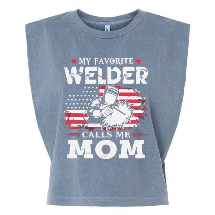 My Favorite Welder Calls Me Mom USA Flag Mother's Day Garment-Dyed Women's Muscle Tee