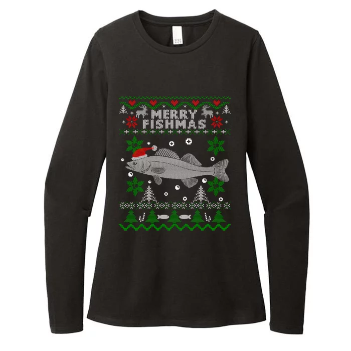 Merry Fishmas Walleye Fisherman Gift Fishing Ugly Christmas Womens CVC Long Sleeve Shirt