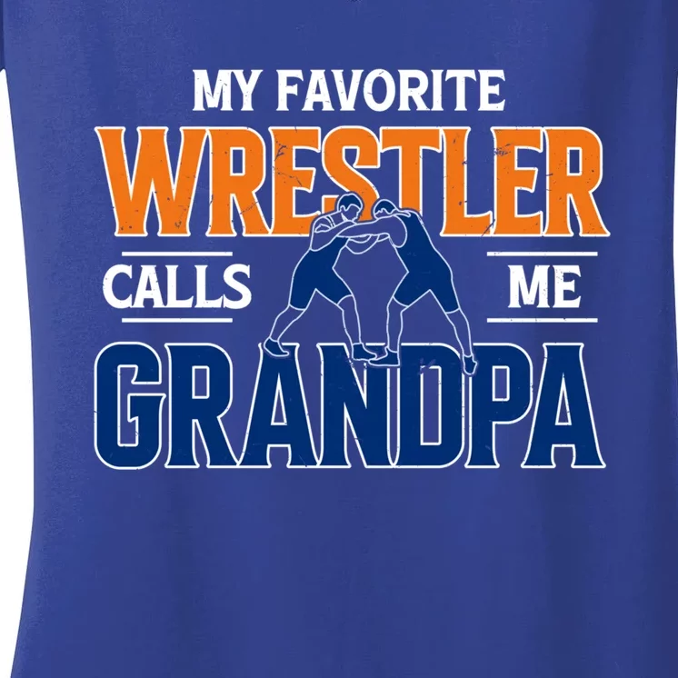 My Favorite Wrestler Calls Me Grandpa Wrestling Grandpa Gift Women's V-Neck T-Shirt