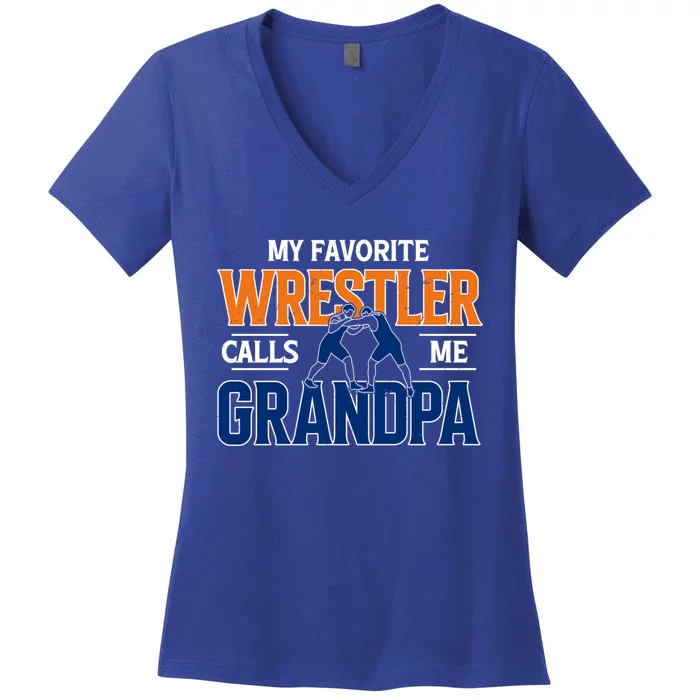 My Favorite Wrestler Calls Me Grandpa Wrestling Grandpa Gift Women's V-Neck T-Shirt