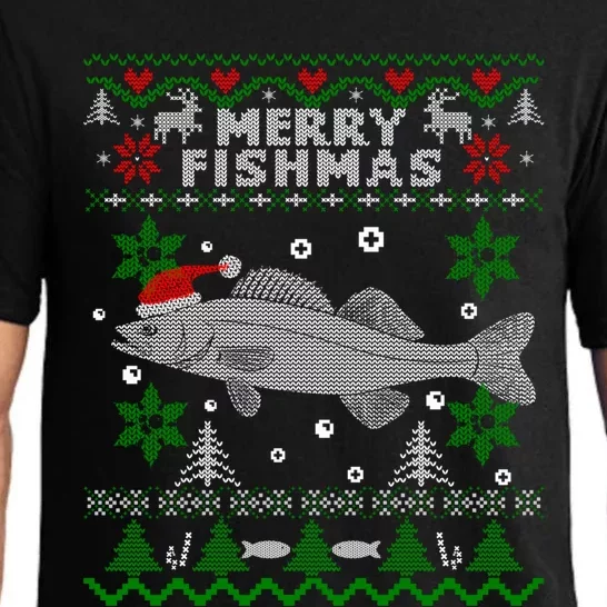 Merry Fishmas Walleye Fisher Gift Fishing Ugly Christmas Gift Pajama Set