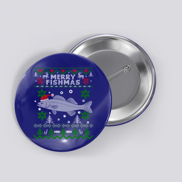 Merry Fishmas Walleye Fisher Gift Fishing Ugly Christmas Gift Button