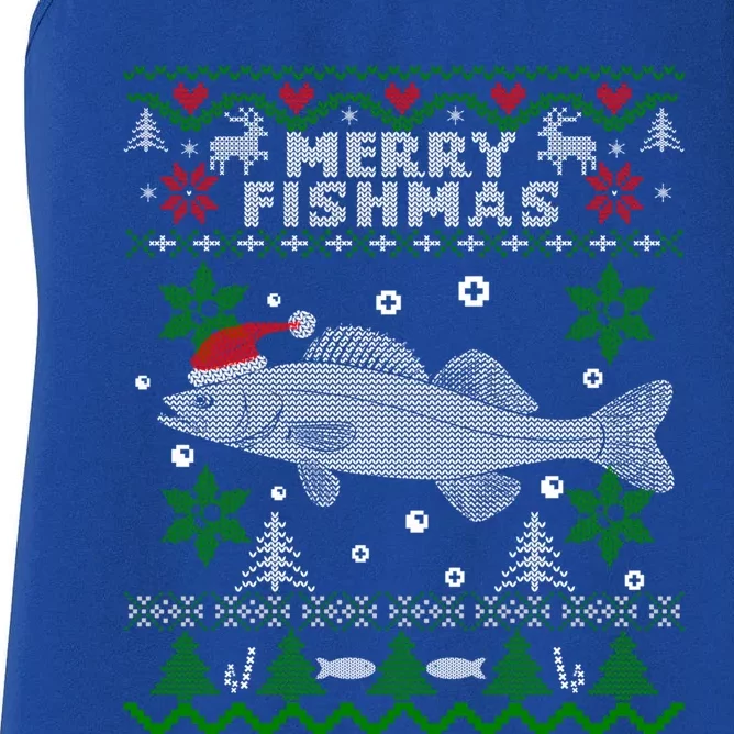 Merry Fishmas Walleye Fisher Gift Fishing Ugly Christmas Gift Women's Racerback Tank