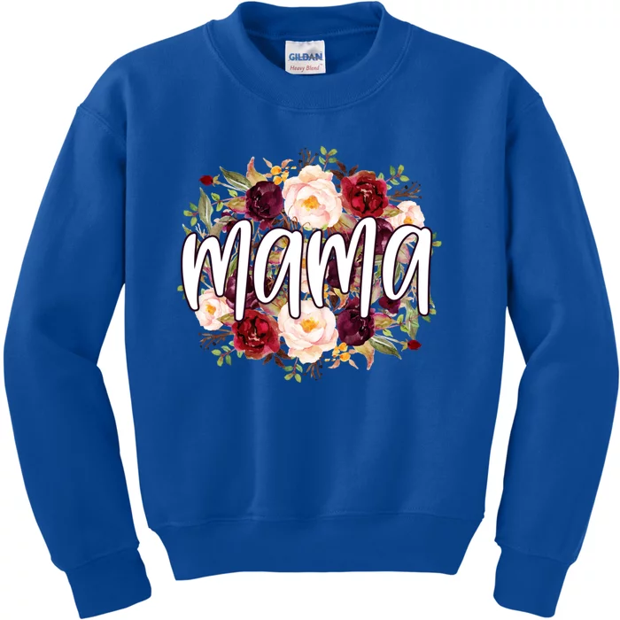 Mama Floral Watercolor Flowers Mother's Day Mom Rose Graphic Funny Gift Kids Sweatshirt