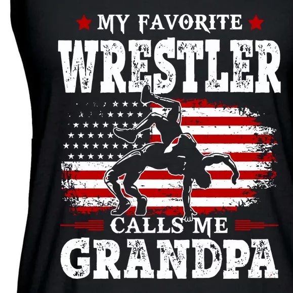 My Favorite Wrestler Calls Me Dad USA Flag Fathers Day Gift Ladies Essential Flowy Tank