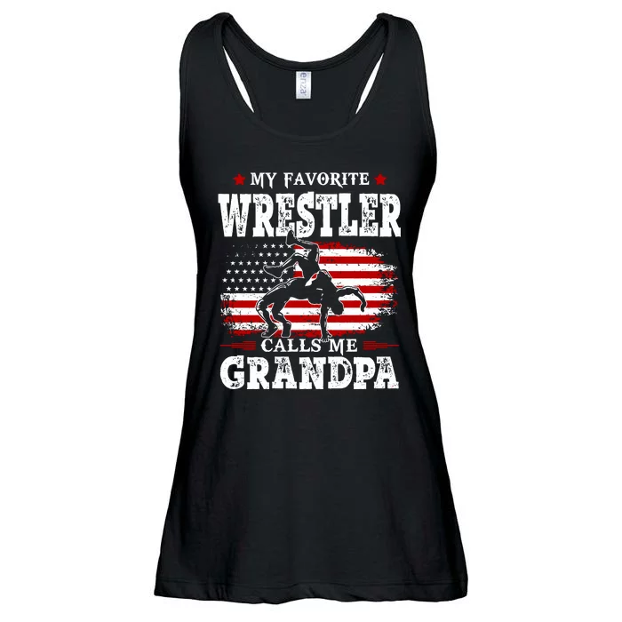 My Favorite Wrestler Calls Me Dad USA Flag Fathers Day Gift Ladies Essential Flowy Tank