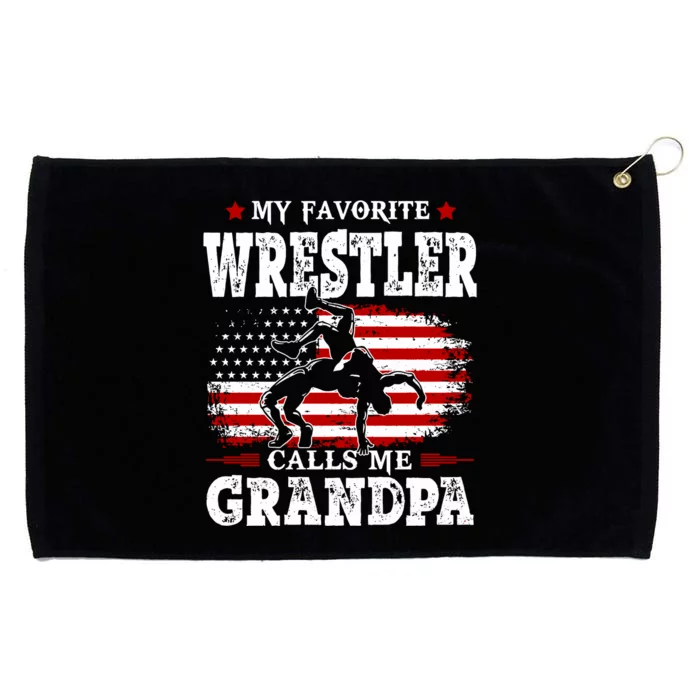 My Favorite Wrestler Calls Me Dad USA Flag Fathers Day Gift Grommeted Golf Towel