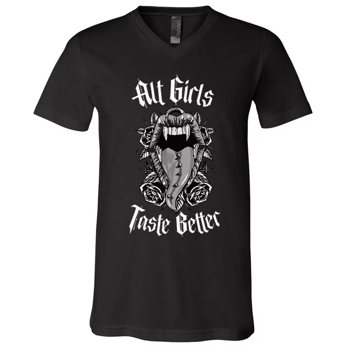 My Freaky World Goth Alt Clothing Alt Girl Taste Better V-Neck T-Shirt