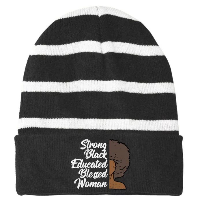 Melanins For Wo Strong Educated Blessed Black Pride Striped Beanie with Solid Band