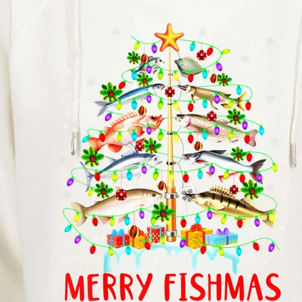 Merry Fishmas Xmas Merry Fishmas Christmas Tree Gift Womens Funnel Neck Pullover Hood