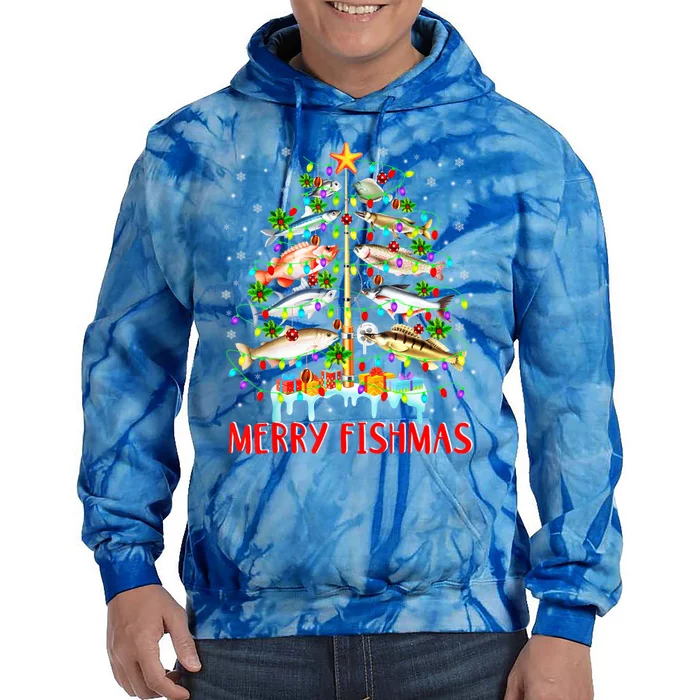 Merry Fishmas Xmas Merry Fishmas Christmas Tree Gift Tie Dye Hoodie