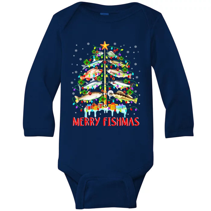 Merry Fishmas Xmas Merry Fishmas Christmas Tree Gift Baby Long Sleeve Bodysuit