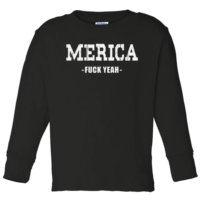 Merica Fuck Yeah Cool Funny Novelty Statement Design Toddler Long Sleeve Shirt