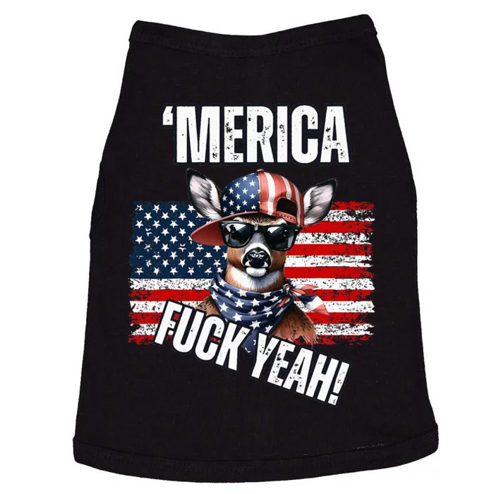 Merica Fuck Yeah! Patriotic Deer Sunglasses Usa Flag Doggie Tank