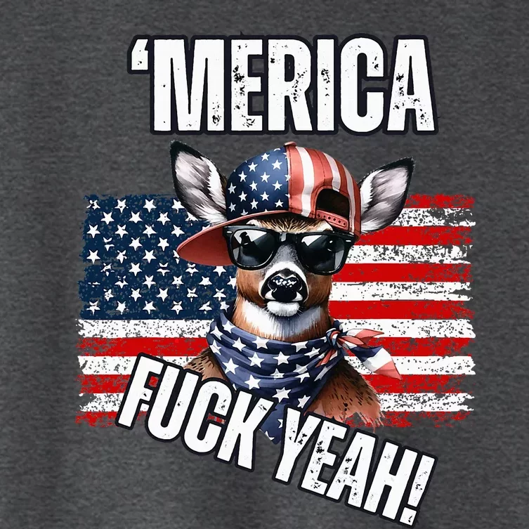 Merica Fuck Yeah! Patriotic Deer Sunglasses Usa Flag Women's Crop Top Tee