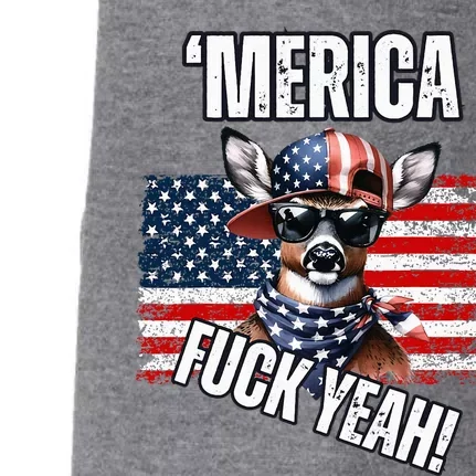 Merica Fuck Yeah! Patriotic Deer Sunglasses Usa Flag Doggie 3-End Fleece Hoodie