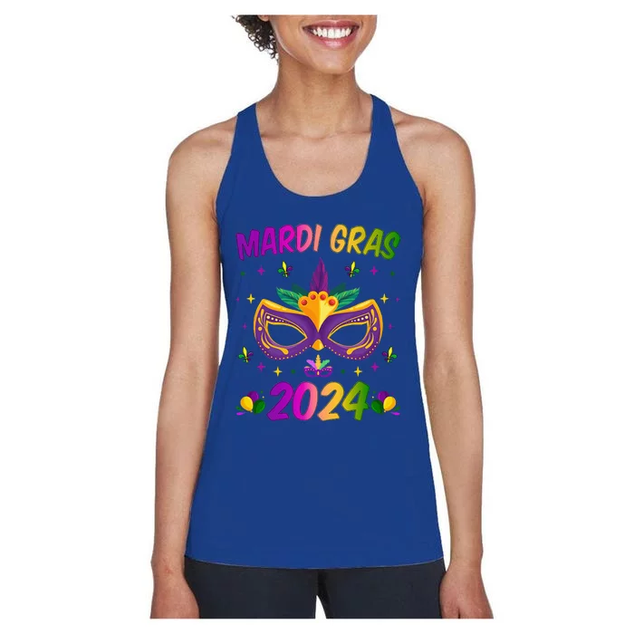 Mardi Gras 2024 Funny Mardi Gras Mask Costume Women's Racerback Tank