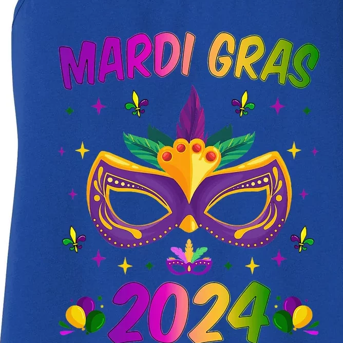 Mardi Gras 2024 Funny Mardi Gras Mask Costume Women's Racerback Tank