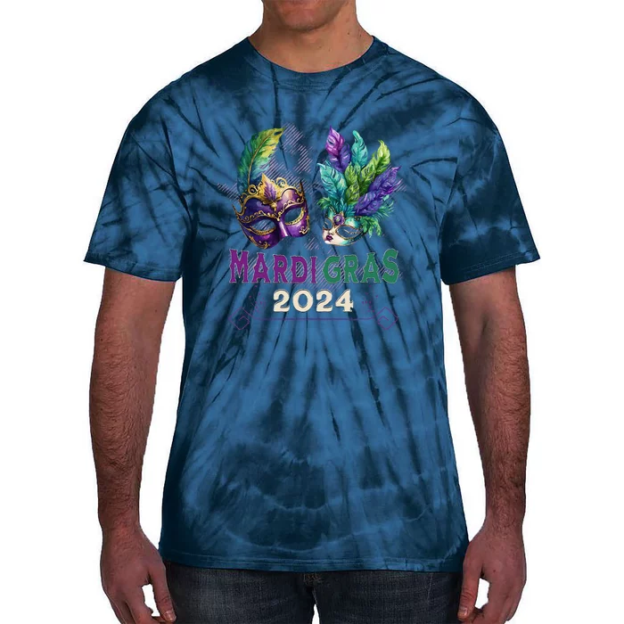 Mardi Gras 2024 Jester Feather Masks Carnival Parade Party Tie-Dye T-Shirt