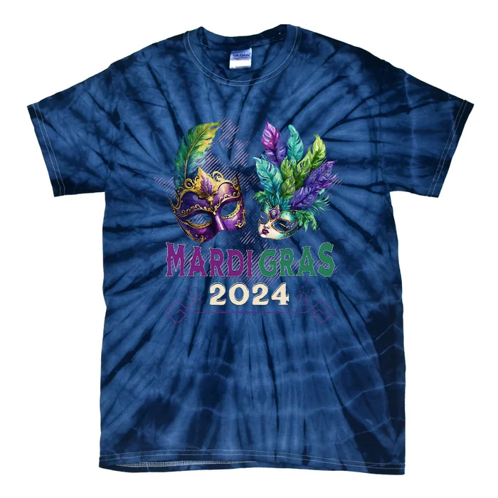 Mardi Gras 2024 Jester Feather Masks Carnival Parade Party Tie-Dye T-Shirt