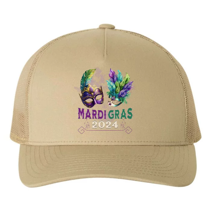 Mardi Gras 2024 Jester Feather Masks Carnival Parade Party Yupoong Adult 5-Panel Trucker Hat