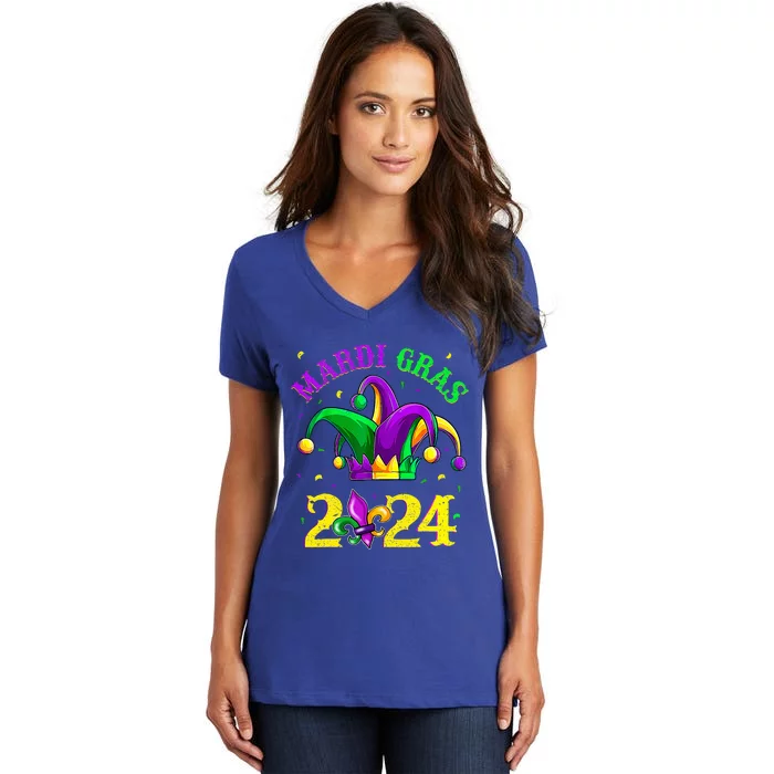 Mardi Gras 2024 Jester Costume Women's V-Neck T-Shirt