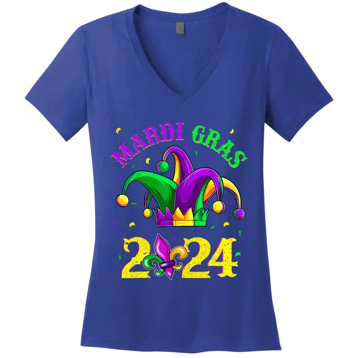 Mardi Gras 2024 Jester Costume Women's V-Neck T-Shirt