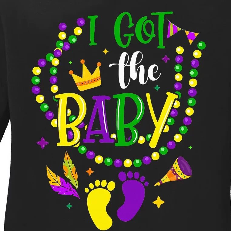 Mardi Gras 2024 I Got The Baby Pregnancy Announcement Ladies Long Sleeve Shirt