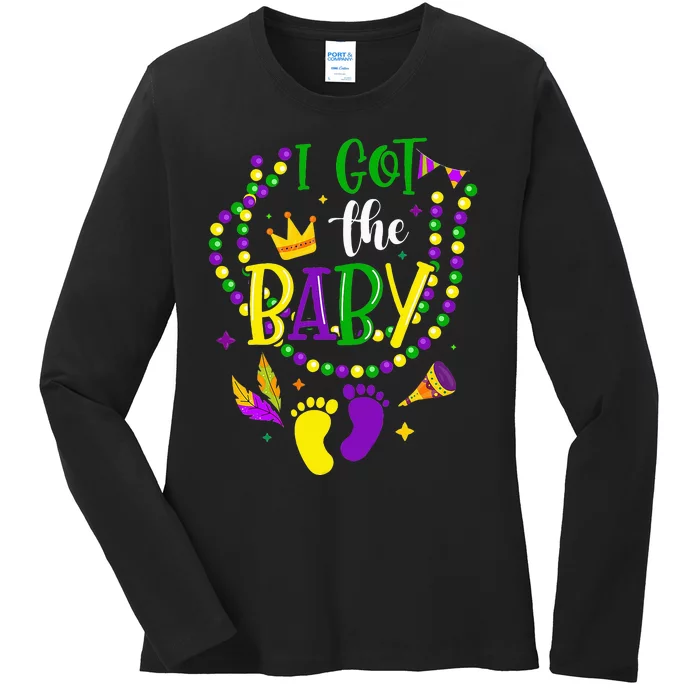 Mardi Gras 2024 I Got The Baby Pregnancy Announcement Ladies Long Sleeve Shirt