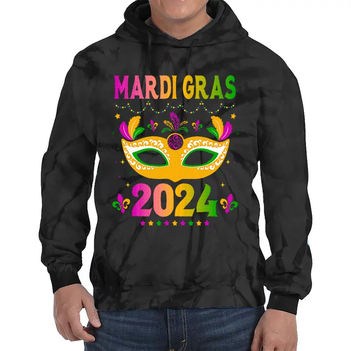 Mardi Gras 2024 Funny Mardi Gras Mask Costume Tie Dye Hoodie