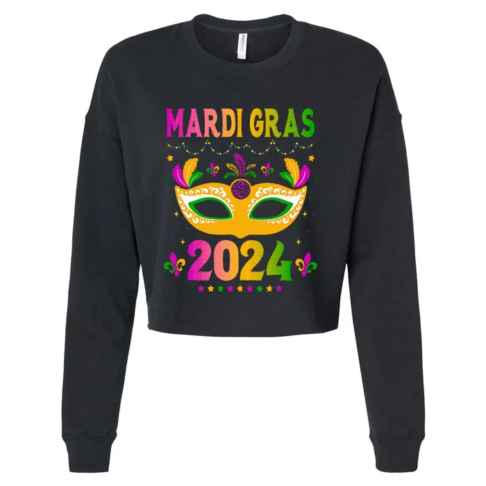 Mardi Gras 2024 Funny Mardi Gras Mask Costume Cropped Pullover Crew