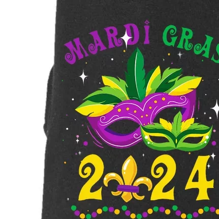 Mardi Gras 2024 Mask Fleur De Lys Beads Nola Carnival Party Doggie 3-End Fleece Hoodie