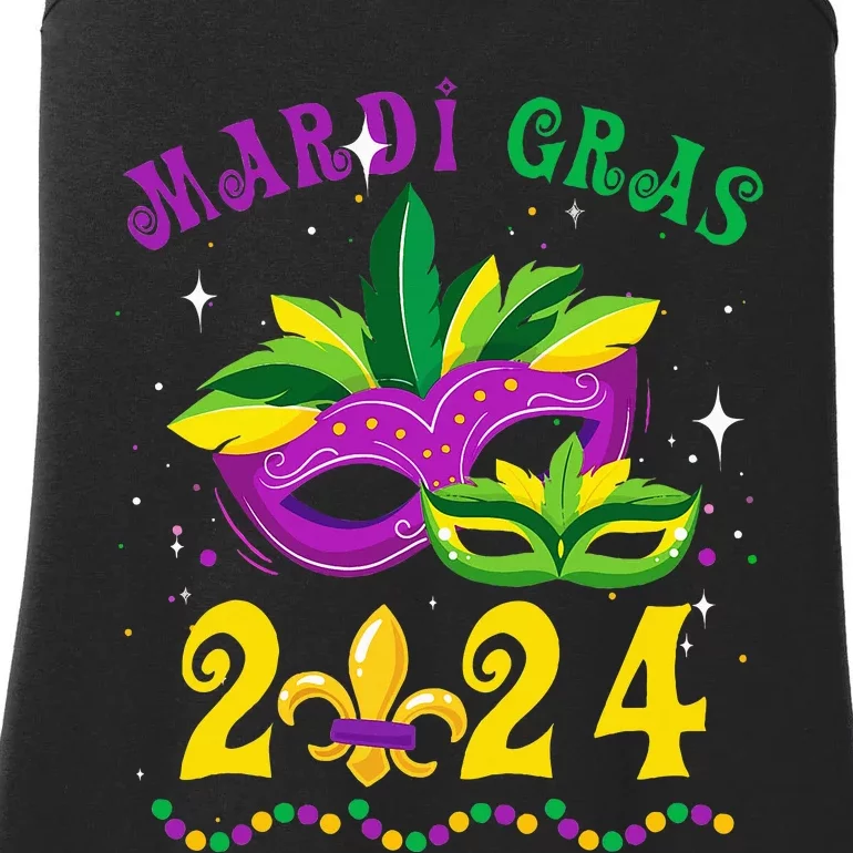 Mardi Gras 2024 Mask Fleur De Lys Beads Nola Carnival Party Ladies Essential Tank