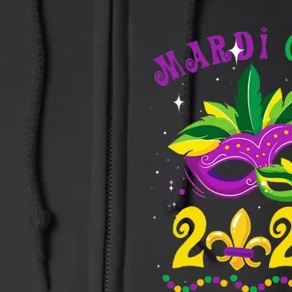 Mardi Gras 2024 Mask Fleur De Lys Beads Nola Carnival Party Full Zip Hoodie