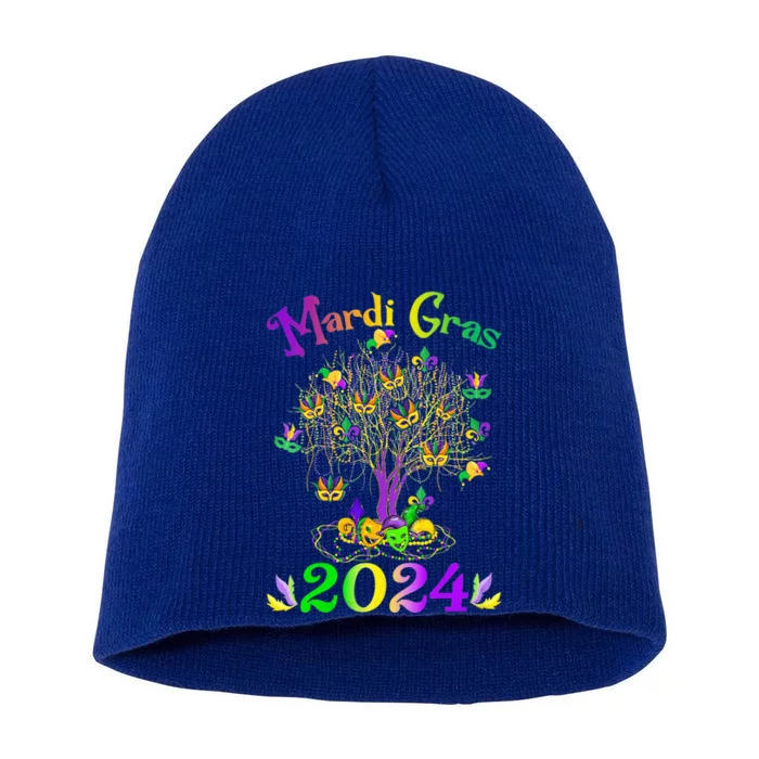 Mardi Gras 2024 Tree Beads New Orleans 2024 Watercolor Short Acrylic Beanie