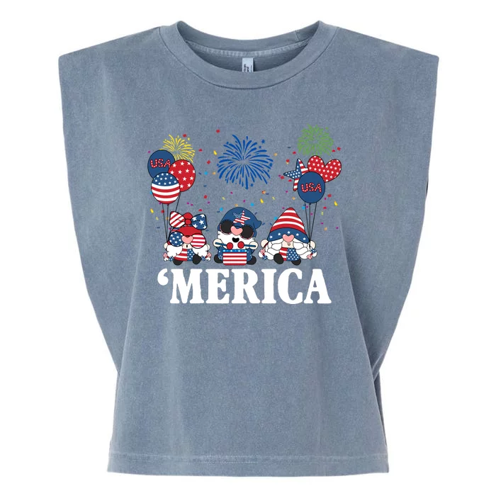 Merica Gnome 4th Of July Celebration Garment-Dyed Women's Muscle Tee