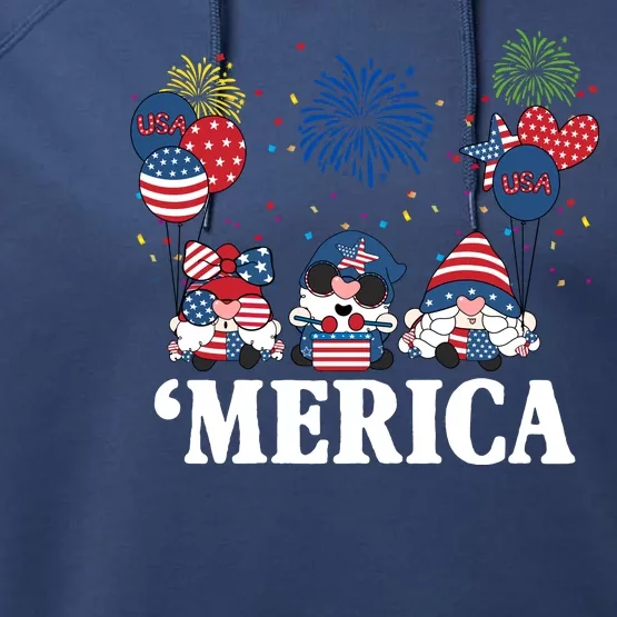 Merica Gnome 4th Of July Celebration Performance Fleece Hoodie