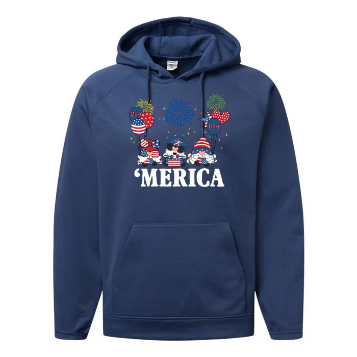 Merica Gnome 4th Of July Celebration Performance Fleece Hoodie