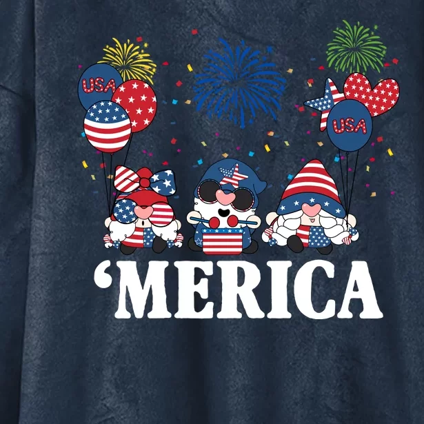 Merica Gnome 4th Of July Celebration Hooded Wearable Blanket