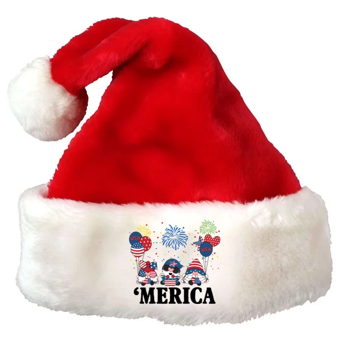 Merica Gnome 4th Of July Celebration Premium Christmas Santa Hat