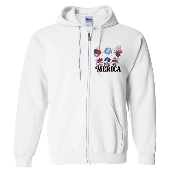 Merica Gnome 4th Of July Celebration Full Zip Hoodie