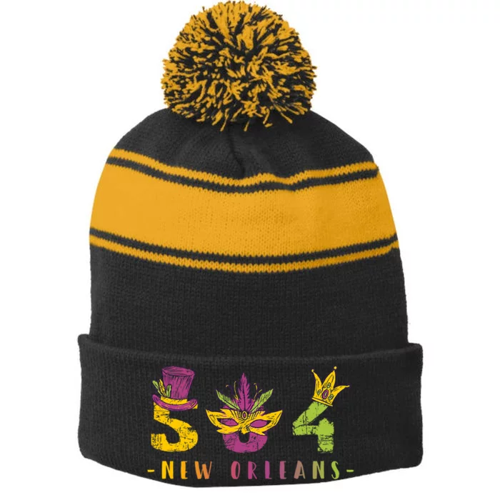 Mardi Gras 504 Nola New Orleans Louisiana La Stripe Pom Pom Beanie