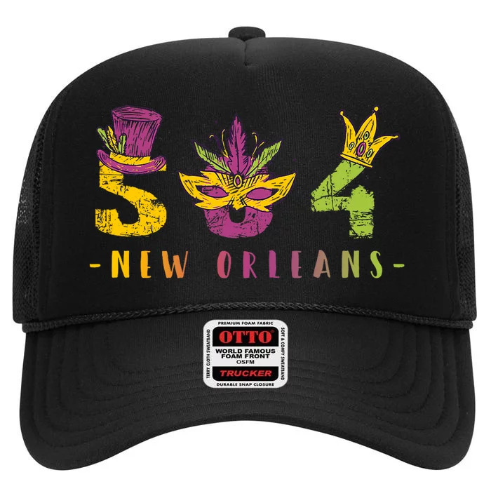 Mardi Gras 504 Nola New Orleans Louisiana La High Crown Mesh Trucker Hat