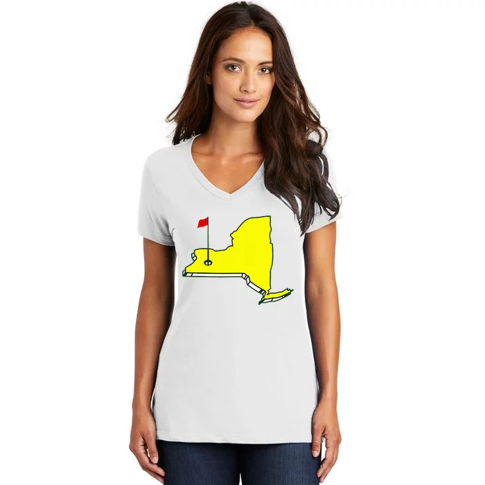 Master Golf Augusta Funny State New York Pocket Women's V-Neck T-Shirt