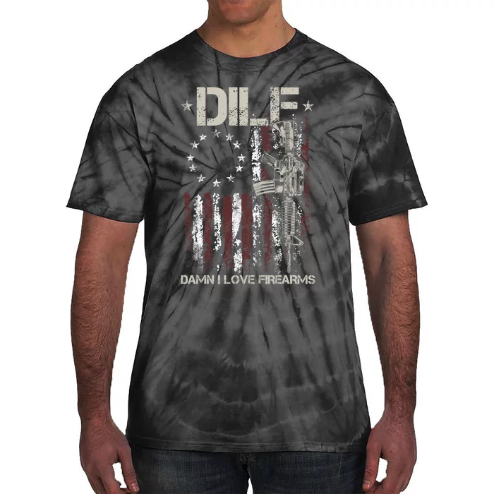 Men Gun American Flag DILF Damn I Love Firearms Tie-Dye T-Shirt