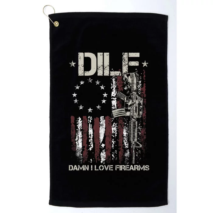 Men Gun American Flag DILF Damn I Love Firearms Platinum Collection Golf Towel