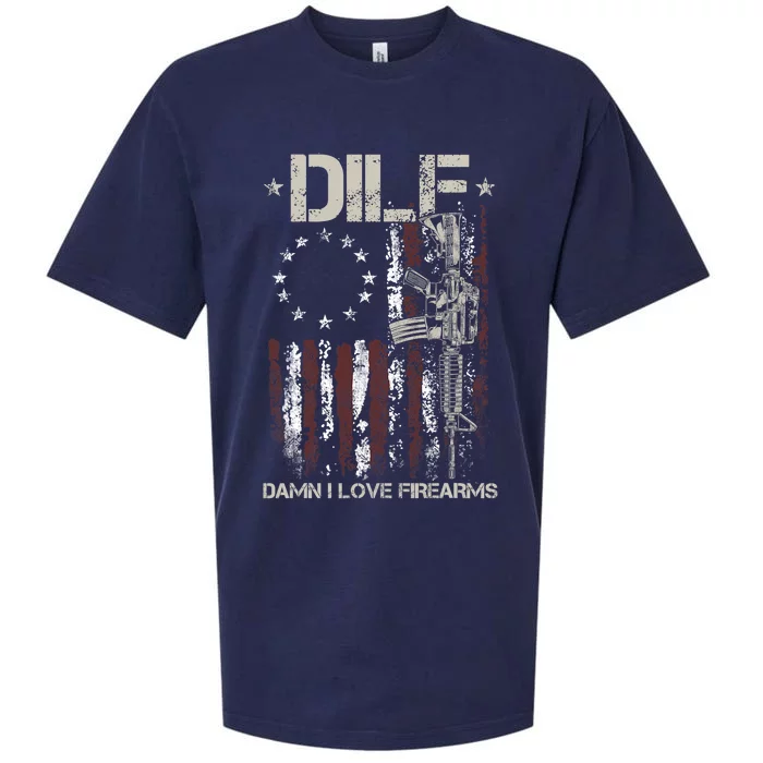 Men Gun American Flag DILF Damn I Love Firearms Sueded Cloud Jersey T-Shirt