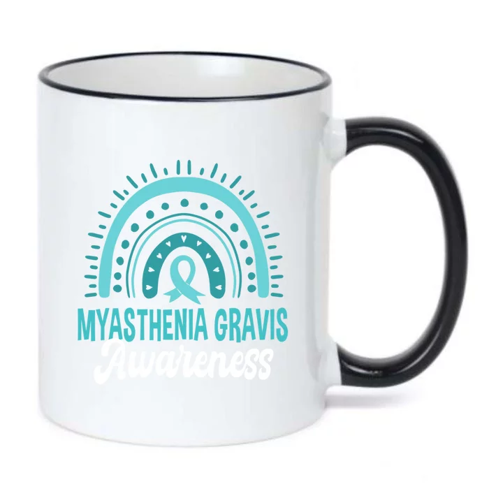 Myasthenia Gravis Awareness Boho Rainbow Wear Teal Ribbon Meaningful Gift Black Color Changing Mug