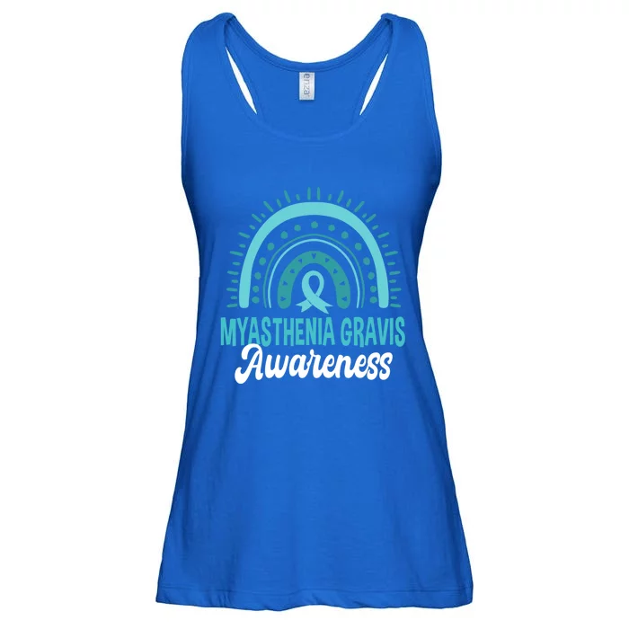 Myasthenia Gravis Awareness Boho Rainbow Wear Teal Ribbon Meaningful Gift Ladies Essential Flowy Tank