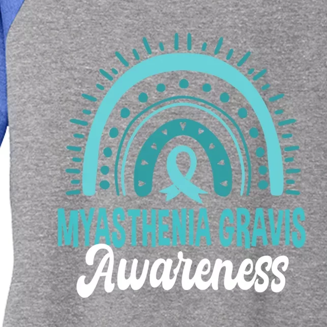 Myasthenia Gravis Awareness Boho Rainbow Wear Teal Ribbon Meaningful Gift Women's Tri-Blend 3/4-Sleeve Raglan Shirt